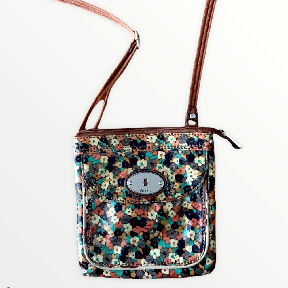 Vtg Fossil Key-Per Coated Canvas Crossbody Bag - image 2